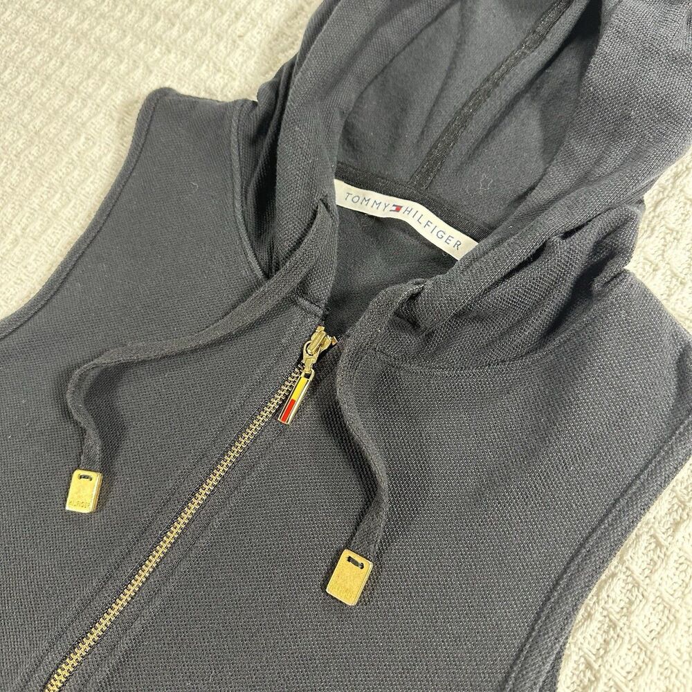 Vintage Tommy Hilfiger Sleeveless Hoodie Vest M | Gold Zip | Flag Logo | Y2K